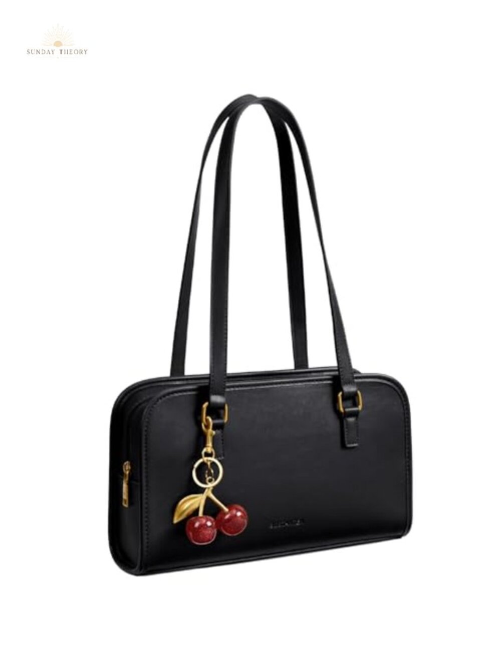 Vegan Leather Shoulder Bag Medium Zip Purse with Cherry Charm